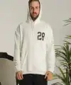 Erkek 3 İplik Pamuklu Kapüşonlu Baskılı Cepli Oversize Sweatshirt Hoodie - Beyaz
