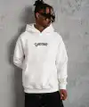 Erkek 3 İplik Pamuklu Kapüşonlu Baskılı Cepli Oversize Sweatshirt Hoodie - Beyaz