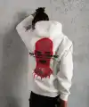 Erkek 3 İplik Pamuklu Kapüşonlu Baskılı Cepli Oversize Sweatshirt Hoodie - Beyaz