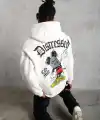 Erkek 3 İplik Pamuklu Kapüşonlu Baskılı Cepli Oversize Sweatshirt Hoodie - Beyaz