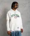 Erkek 3 İplik Pamuklu Kapüşonlu Baskılı Cepli Oversize Sweatshirt Hoodie - Beyaz
