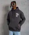 Erkek 3 İplik Pamuklu Kapüşonlu Baskılı Cepli Oversize Sweatshirt Hoodie - Füme