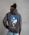 Erkek 3 İplik Pamuklu Kapüşonlu Baskılı Cepli Oversize Sweatshirt Hoodie - Gri