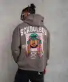 Erkek 3 İplik Pamuklu Kapüşonlu Baskılı Cepli Oversize Sweatshirt Hoodie - Gri