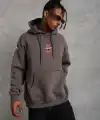 Erkek 3 İplik Pamuklu Kapüşonlu Baskılı Cepli Oversize Sweatshirt Hoodie - Gri
