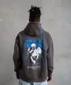 Erkek 3 İplik Pamuklu Kapüşonlu Baskılı Cepli Oversize Sweatshirt Hoodie - Gri