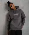 Erkek 3 İplik Pamuklu Kapüşonlu Baskılı Cepli Oversize Sweatshirt Hoodie - Gri