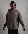 Erkek 3 İplik Pamuklu Kapüşonlu Baskılı Cepli Oversize Sweatshirt Hoodie - Gri