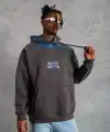 Erkek 3 İplik Pamuklu Kapüşonlu Baskılı Cepli Oversize Sweatshirt Hoodie - Gri