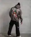 Erkek 3 İplik Pamuklu Kapüşonlu Baskılı Cepli Oversize Sweatshirt Hoodie - Gri