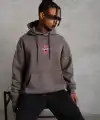 Erkek 3 İplik Pamuklu Kapüşonlu Baskılı Cepli Oversize Sweatshirt Hoodie - Gri