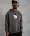 Erkek 3 İplik Pamuklu Kapüşonlu Baskılı Cepli Oversize Sweatshirt Hoodie - Gri