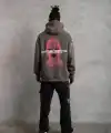 Erkek 3 İplik Pamuklu Kapüşonlu Baskılı Cepli Oversize Sweatshirt Hoodie - Gri