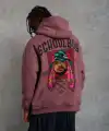 Erkek 3 İplik Pamuklu Kapüşonlu Baskılı Cepli Oversize Sweatshirt Hoodie - Gül Kurusu