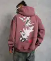 Erkek 3 İplik Pamuklu Kapüşonlu Baskılı Cepli Oversize Sweatshirt Hoodie - Gül Kurusu