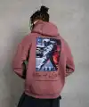 Erkek 3 İplik Pamuklu Kapüşonlu Baskılı Cepli Oversize Sweatshirt Hoodie - Gül Kurusu