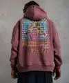 Erkek 3 İplik Pamuklu Kapüşonlu Baskılı Cepli Oversize Sweatshirt Hoodie - Gül Kurusu