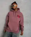 Erkek 3 İplik Pamuklu Kapüşonlu Baskılı Cepli Oversize Sweatshirt Hoodie - Gül Kurusu