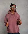 Erkek 3 İplik Pamuklu Kapüşonlu Baskılı Cepli Oversize Sweatshirt Hoodie - Gül Kurusu