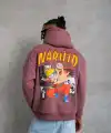 Erkek 3 İplik Pamuklu Kapüşonlu Baskılı Cepli Oversize Sweatshirt Hoodie - Gül Kurusu