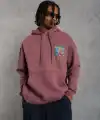 Erkek 3 İplik Pamuklu Kapüşonlu Baskılı Cepli Oversize Sweatshirt Hoodie - Gül Kurusu