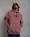 Erkek 3 İplik Pamuklu Kapüşonlu Baskılı Cepli Oversize Sweatshirt Hoodie - Gül Kurusu