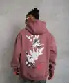 Erkek 3 İplik Pamuklu Kapüşonlu Baskılı Cepli Oversize Sweatshirt Hoodie - Gül Kurusu