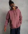 Erkek 3 İplik Pamuklu Kapüşonlu Baskılı Cepli Oversize Sweatshirt Hoodie - Gül Kurusu