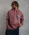 Erkek 3 İplik Pamuklu Kapüşonlu Baskılı Cepli Oversize Sweatshirt Hoodie - Gül Kurusu