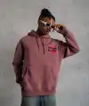 Erkek 3 İplik Pamuklu Kapüşonlu Baskılı Cepli Oversize Sweatshirt Hoodie - Gül Kurusu
