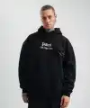 Erkek 3 İplik Pamuklu Kapüşonlu Baskılı Cepli Oversize Sweatshirt Hoodie - Siyah