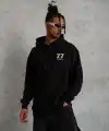 Erkek 3 İplik Pamuklu Kapüşonlu Baskılı Cepli Oversize Sweatshirt Hoodie - Siyah