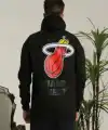 Erkek 3 İplik Pamuklu Kapüşonlu Baskılı Cepli Oversize Sweatshirt Hoodie - Siyah