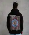 Erkek 3 İplik Pamuklu Kapüşonlu Baskılı Cepli Oversize Sweatshirt Hoodie - Siyah