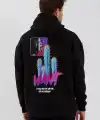 Erkek 3 İplik Pamuklu Kapüşonlu Baskılı Cepli Oversize Sweatshirt Hoodie - Siyah