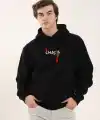 Erkek 3 İplik Pamuklu Kapüşonlu Baskılı Cepli Oversize Sweatshirt Hoodie - Siyah