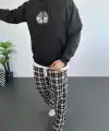 Erkek 3 İplik Pamuklu Kapüşonlu Baskılı Cepli Oversize Sweatshirt Hoodie - Siyah