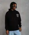 Erkek 3 İplik Pamuklu Kapüşonlu Baskılı Cepli Oversize Sweatshirt Hoodie - Siyah