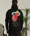 Erkek 3 İplik Pamuklu Kapüşonlu Baskılı Cepli Oversize Sweatshirt Hoodie - Siyah