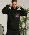 Erkek 3 İplik Pamuklu Kapüşonlu Baskılı Cepli Oversize Sweatshirt Hoodie - Siyah