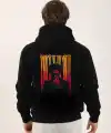 Erkek 3 İplik Pamuklu Kapüşonlu Baskılı Cepli Oversize Sweatshirt Hoodie - Siyah