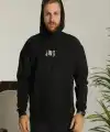 Erkek 3 İplik Pamuklu Kapüşonlu Baskılı Cepli Oversize Sweatshirt Hoodie - Siyah