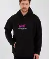 Erkek 3 İplik Pamuklu Kapüşonlu Baskılı Cepli Oversize Sweatshirt Hoodie - Siyah