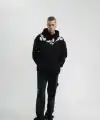 Erkek 3 İplik Pamuklu Kapüşonlu Baskılı Cepli Oversize Sweatshirt Hoodie - Siyah