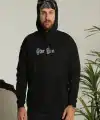 Erkek 3 İplik Pamuklu Kapüşonlu Baskılı Cepli Oversize Sweatshirt Hoodie - Siyah
