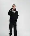 Erkek 3 İplik Pamuklu Kapüşonlu Baskılı Cepli Oversize Sweatshirt Hoodie - Siyah
