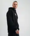 Erkek 3 İplik Pamuklu Kapüşonlu Baskılı Cepli Oversize Sweatshirt Hoodie - Siyah