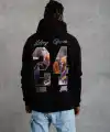 Erkek 3 İplik Pamuklu Kapüşonlu Baskılı Cepli Oversize Sweatshirt Hoodie - Siyah