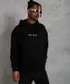 Erkek 3 İplik Pamuklu Kapüşonlu Baskılı Cepli Oversize Sweatshirt Hoodie - Siyah