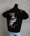 Erkek 3 İplik Pamuklu Kapüşonlu Baskılı Cepli Oversize Sweatshirt Hoodie - Siyah